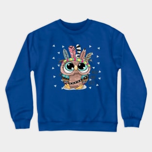 Cute Cartoon tribal Owl with feathers Crewneck Sweatshirt